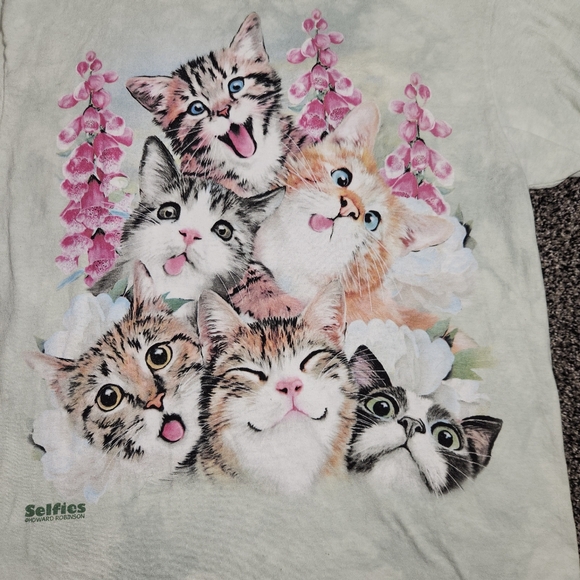 The Mountain Cat Selfie T Shirt Unisex L Bleached Dye Wash,kitty Crazy Cat Lady - Picture 2 of 8